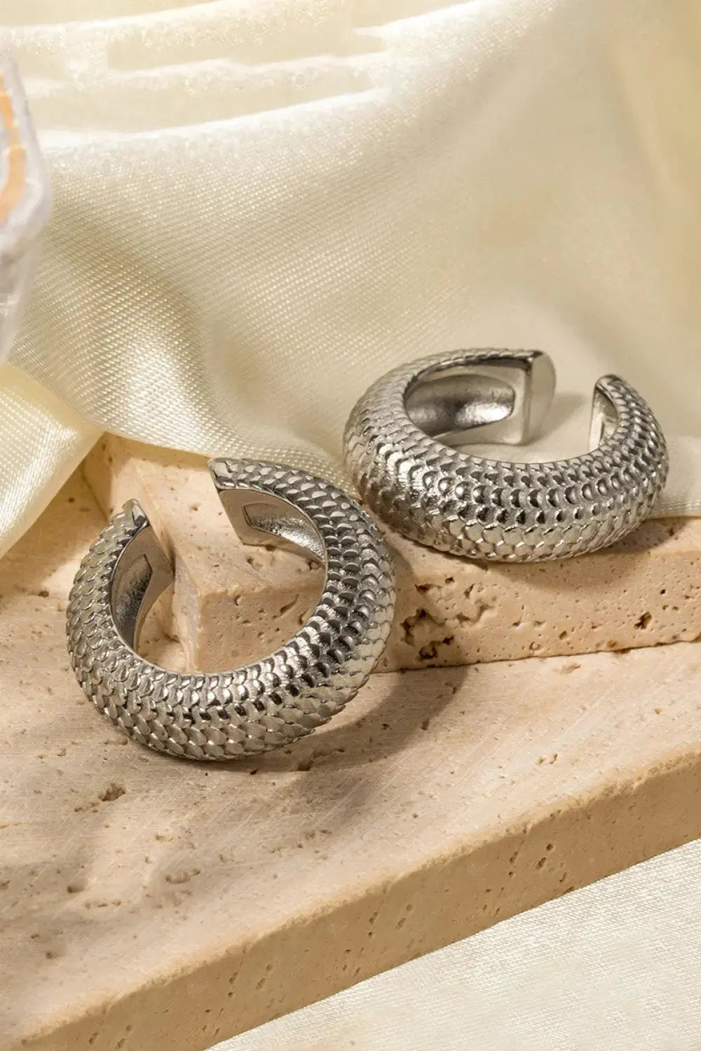 Lovcia Scale Stainless Steel Cuff Earrings-Earrings-Silver-One Size-Silver