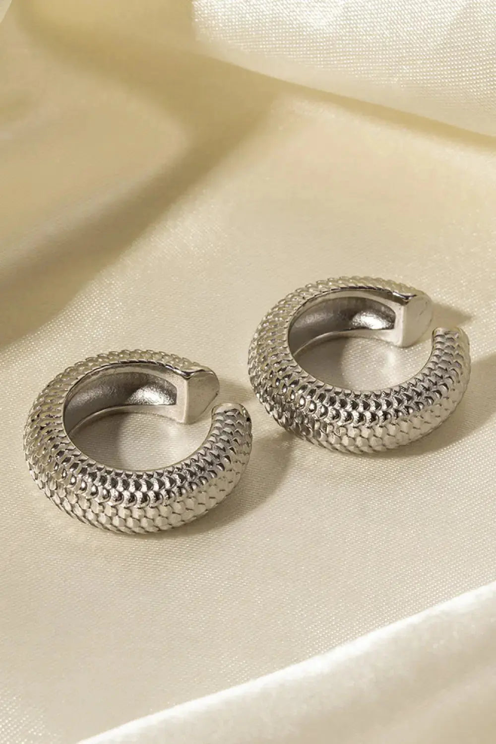 Lovcia Scale Stainless Steel Cuff Earrings-Earrings-Silver-One Size-Silver