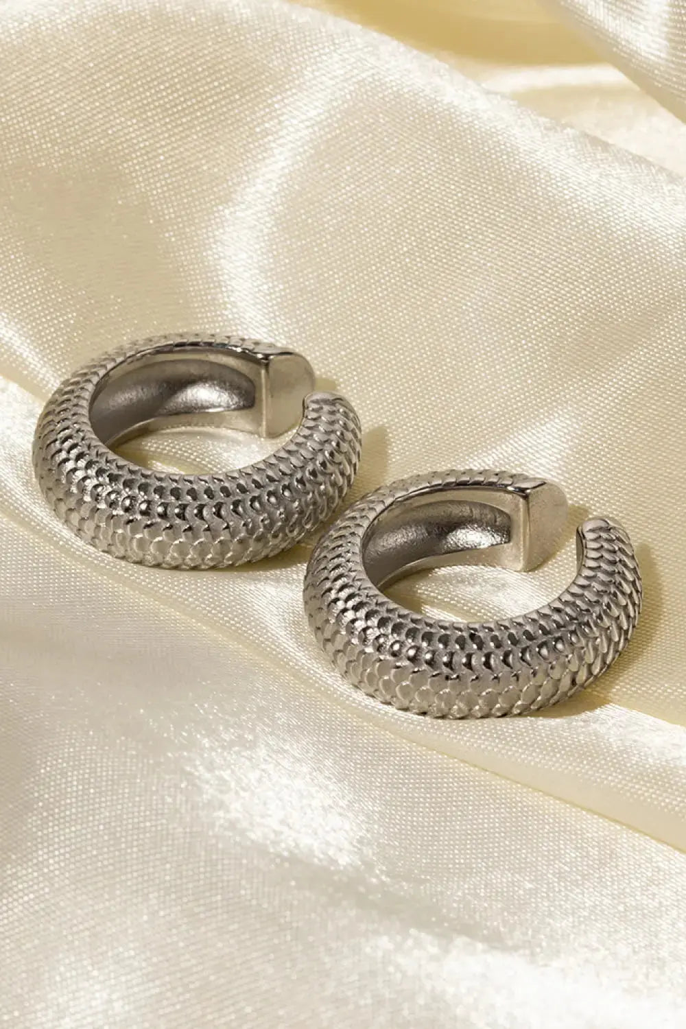 Lovcia Scale Stainless Steel Cuff Earrings-Earrings-Silver-One Size-Silver