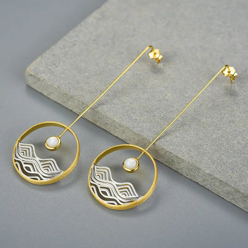 Lovcia Sea Sunrise Shell Design Sterling Silver Earrings for Women-Earrings-Gold separation-Gold separation