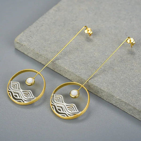 Lovcia Sea Sunrise Shell Design Sterling Silver Earrings for Women-Earrings-Gold separation-Gold separation