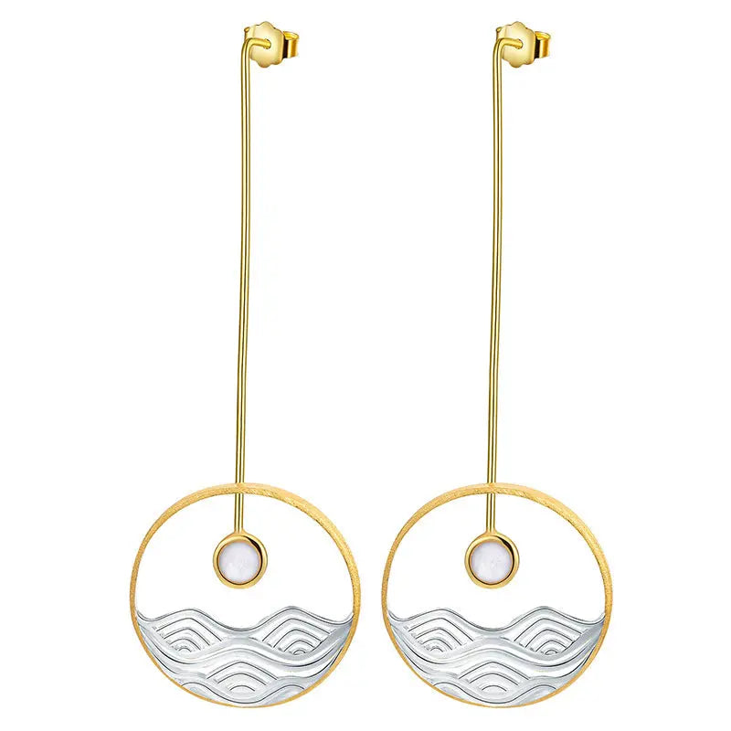Lovcia Sea Sunrise Shell Design Sterling Silver Earrings for Women-Earrings-Gold separation-Gold separation