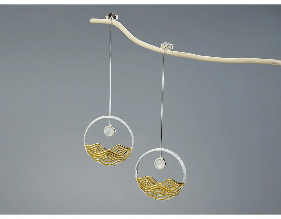 Lovcia Sea Sunrise Shell Design Sterling Silver Earrings for Women-Earrings-Silver separation-Silver separation