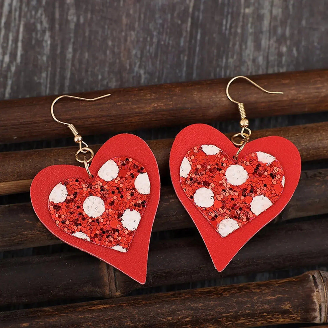 Lovcia Sequin Heart Leather Drop Earrings-Earrings-Red-One Size-Red