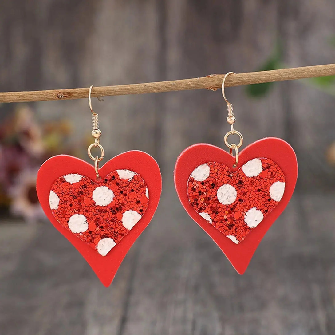 Lovcia Sequin Heart Leather Drop Earrings-Earrings-Red-One Size-Red