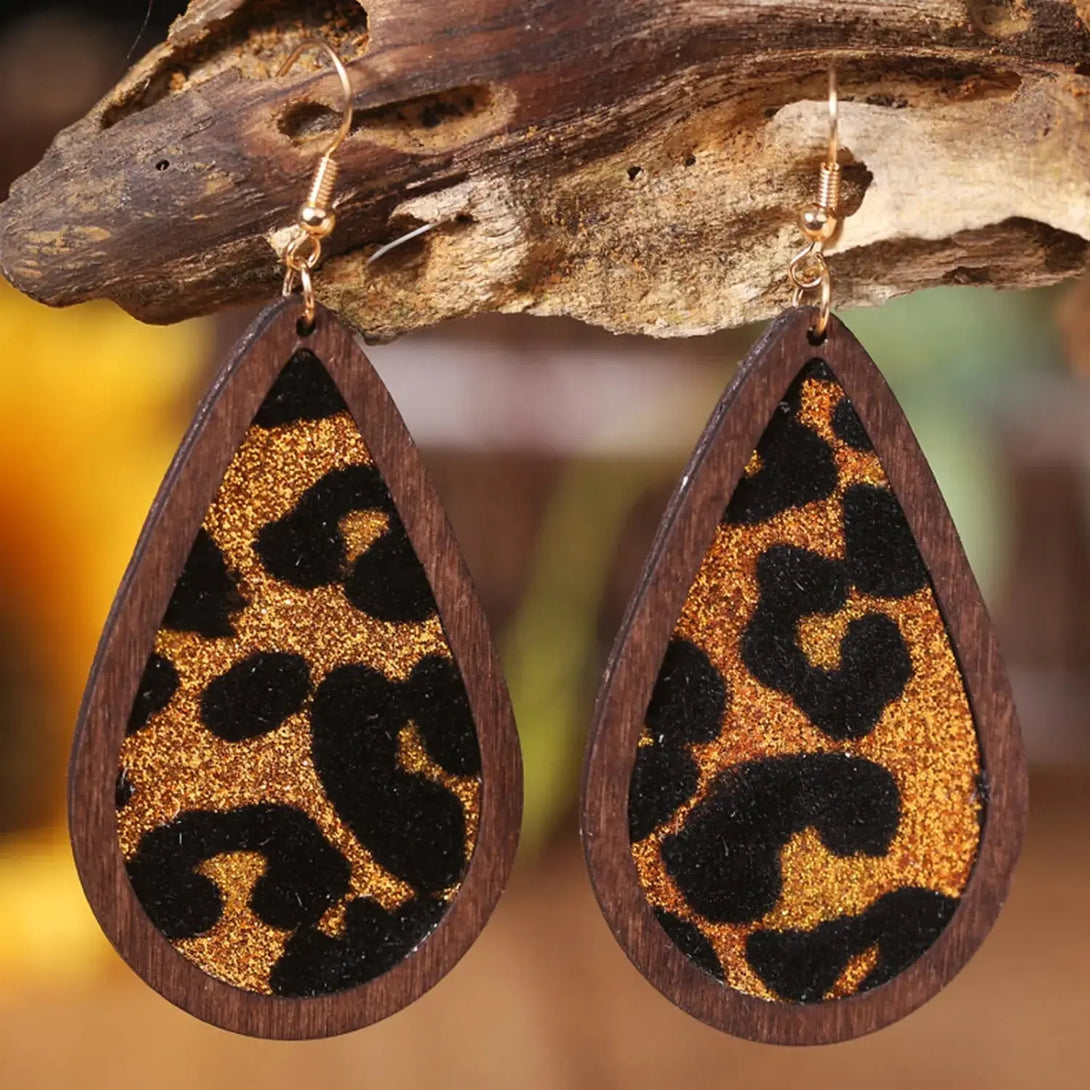 Lovcia Sequin Wood Teardrop Earrings-Earrings-Leopard-One Size-Leopard