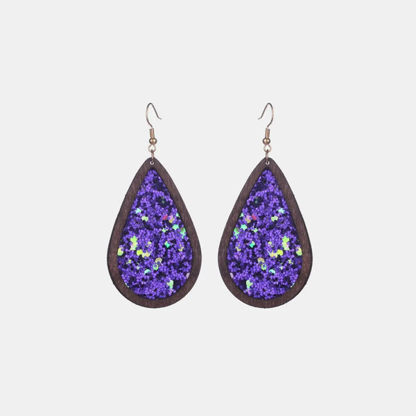 Lovcia Sequin Wood Teardrop Earrings-Earrings-Violet-One Size-Violet