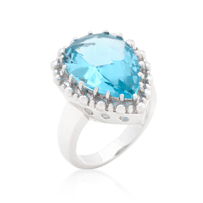 Lovcia Serene Splendor Pear-Cut Blue Topaz Rhodium Cocktail Ring-Rings-5-5
