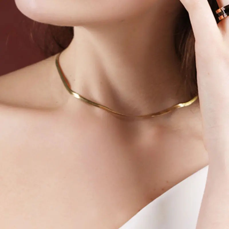 Lovcia Set your Fashion in Style Titanium Steel Snake Bones Chain Necklace For Women-Necklaces-Gold-Gold