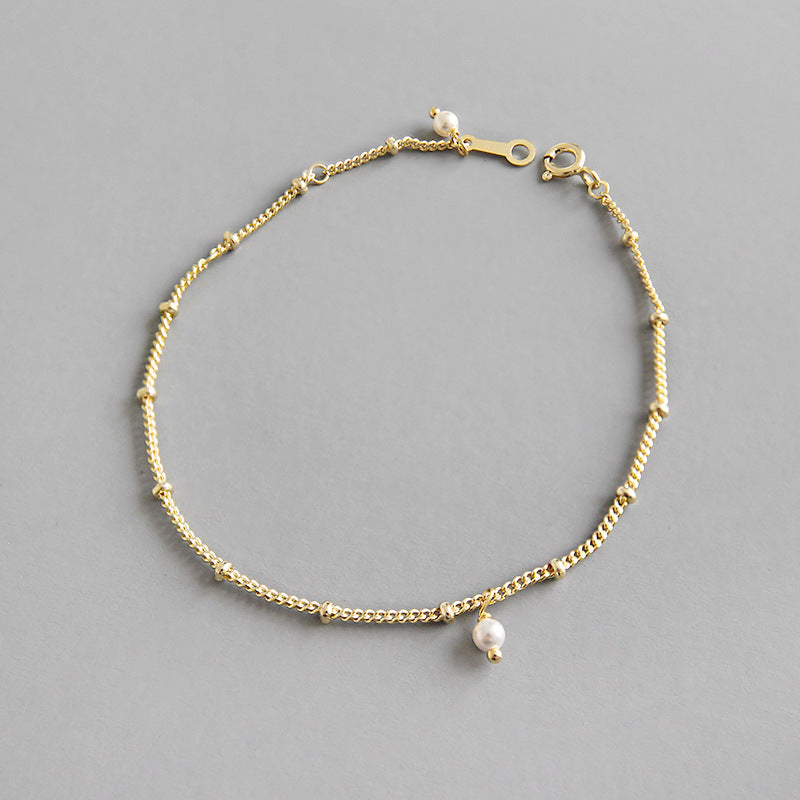 Lovcia Shell Pearl 3mm Sterling Silver Chain Bracelet-Bracelets-