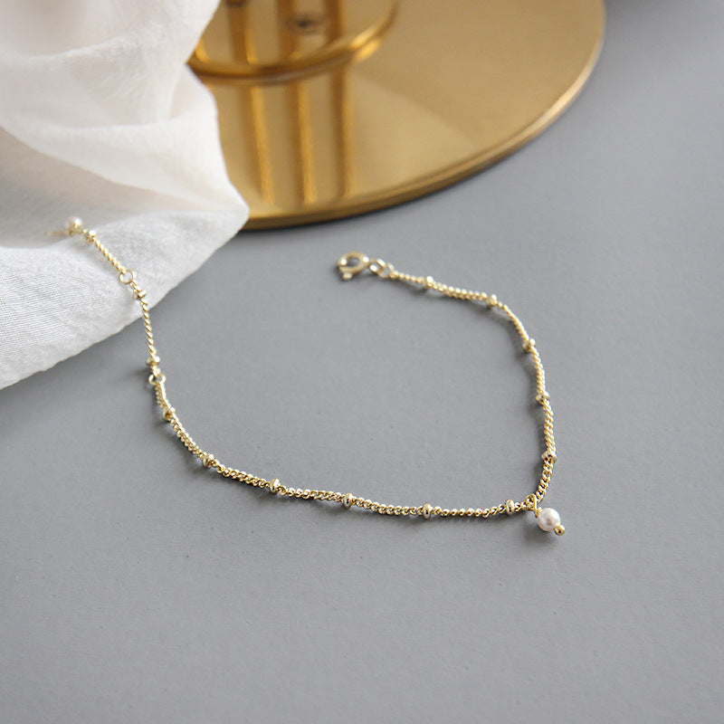 Lovcia Shell Pearl 3mm Sterling Silver Chain Bracelet-Bracelets-