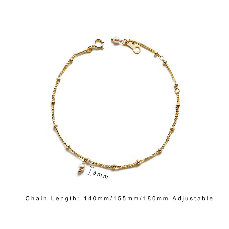 Lovcia Shell Pearl 3mm Sterling Silver Chain Bracelet-Bracelets-