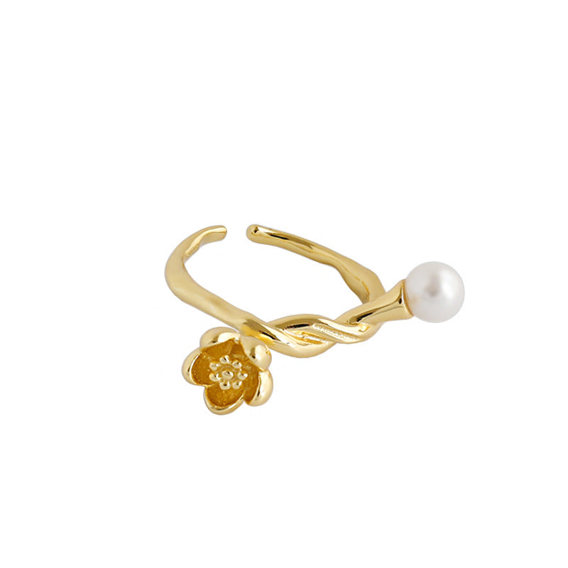 Lovcia Shell Pearl Flower Knot Adjustable Ring Gold Tone-Rings-Yellow Gold-Yellow Gold