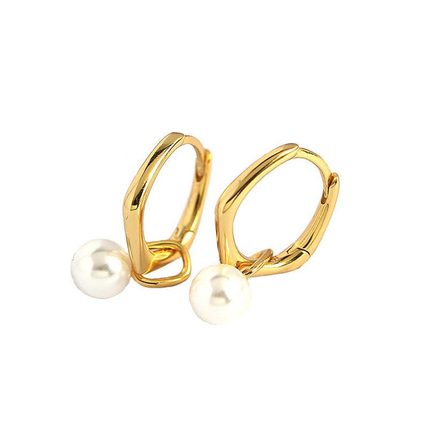 Lovcia Shell Pearl Hoop Earrings 925 Gold Plated 6mm-Earrings-Silver-Silver