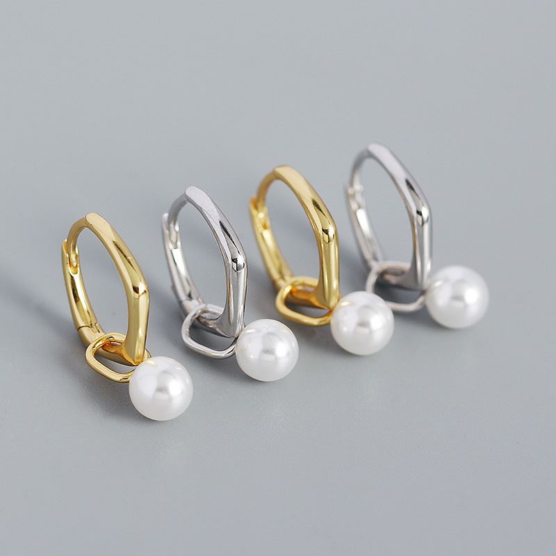 Lovcia Shell Pearl Hoop Earrings 925 Gold Plated 6mm-Earrings-Silver-Silver
