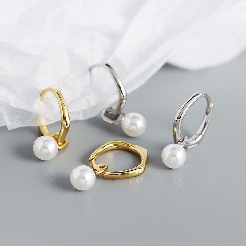 Lovcia Shell Pearl Hoop Earrings 925 Gold Plated 6mm-Earrings-Silver-Silver