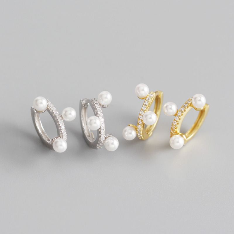 Lovcia Shell Pearl Hoop Earrings CZ 3mm Gold Tone 8.2mm-Earrings-Yellow Gold-Yellow Gold