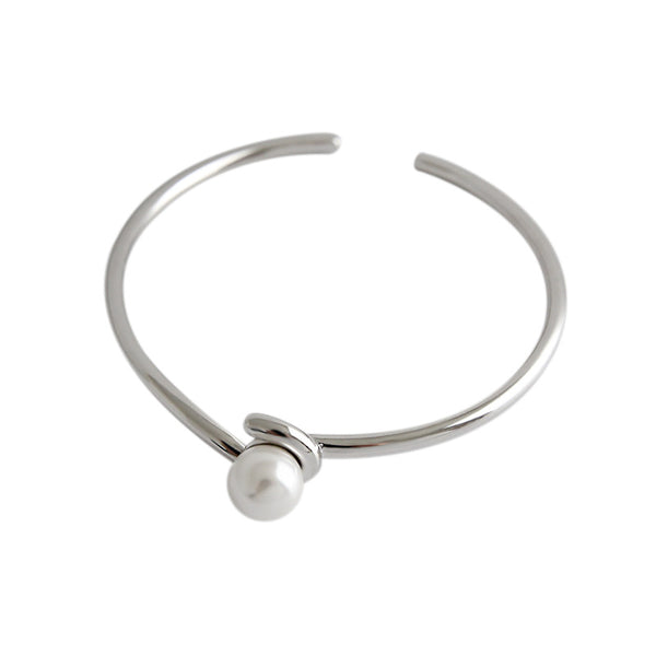 Lovcia Shell Pearl Open Bangle 8mm 925 Sterling Silver-Bracelets-Rhodium-Rhodium