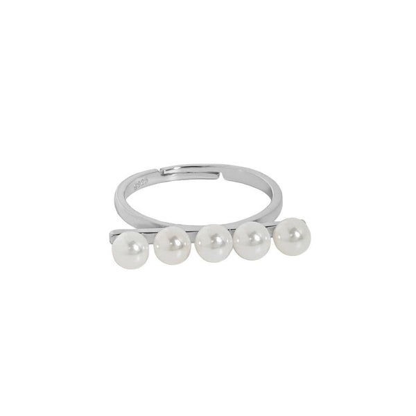 Lovcia Shell Pearl Ring 5 Pearl Beads Adjustable Gold Tone-Rings-Yellow Gold-Yellow Gold