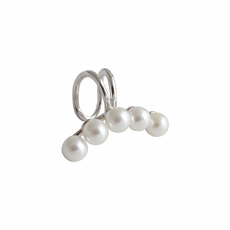 Lovcia Shell Pearl Sterling Silver Earring 5 Pearls 3.5mm-Earrings-Silver (Single)-Silver (Single)