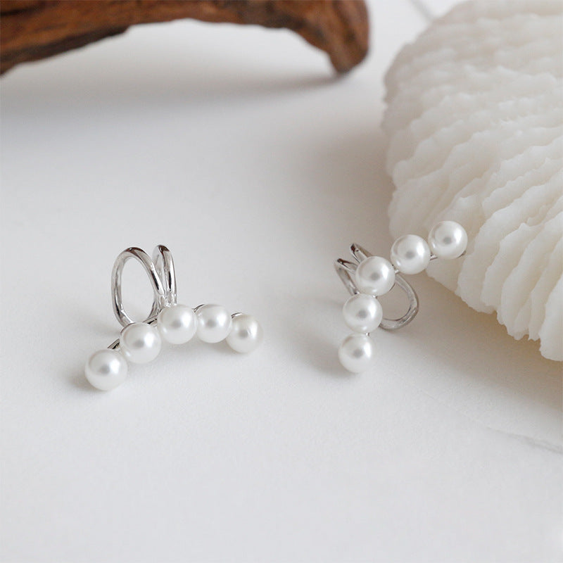 Lovcia Shell Pearl Sterling Silver Earring 5 Pearls 3.5mm-Earrings-Silver (Single)-Silver (Single)