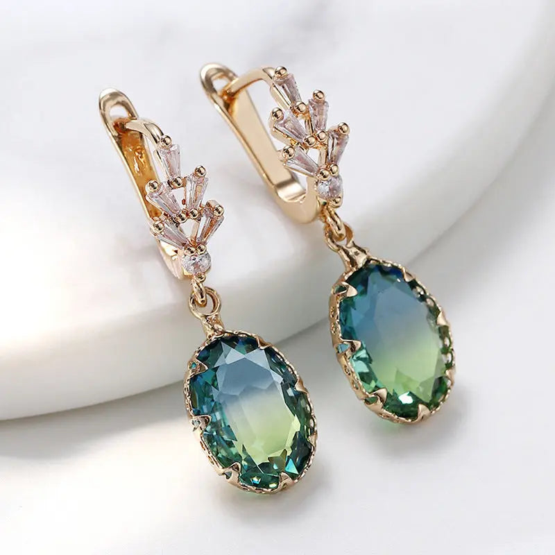 Lovcia Shining Crystal Zircon Bright Oval Gem Fashion Earrings for Women-Earrings-Tourmaline Copper-Tourmaline Copper