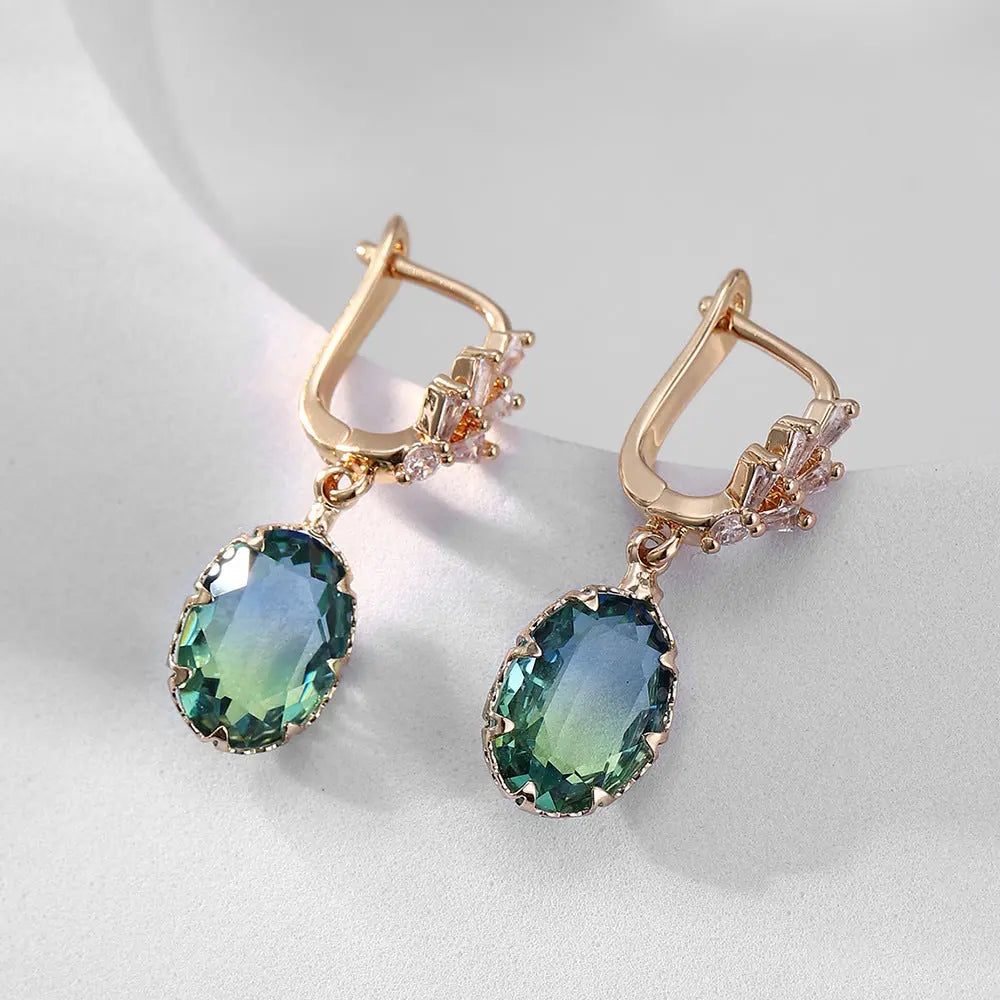Lovcia Shining Crystal Zircon Bright Oval Gem Fashion Earrings for Women-Earrings-Tourmaline Copper-Tourmaline Copper
