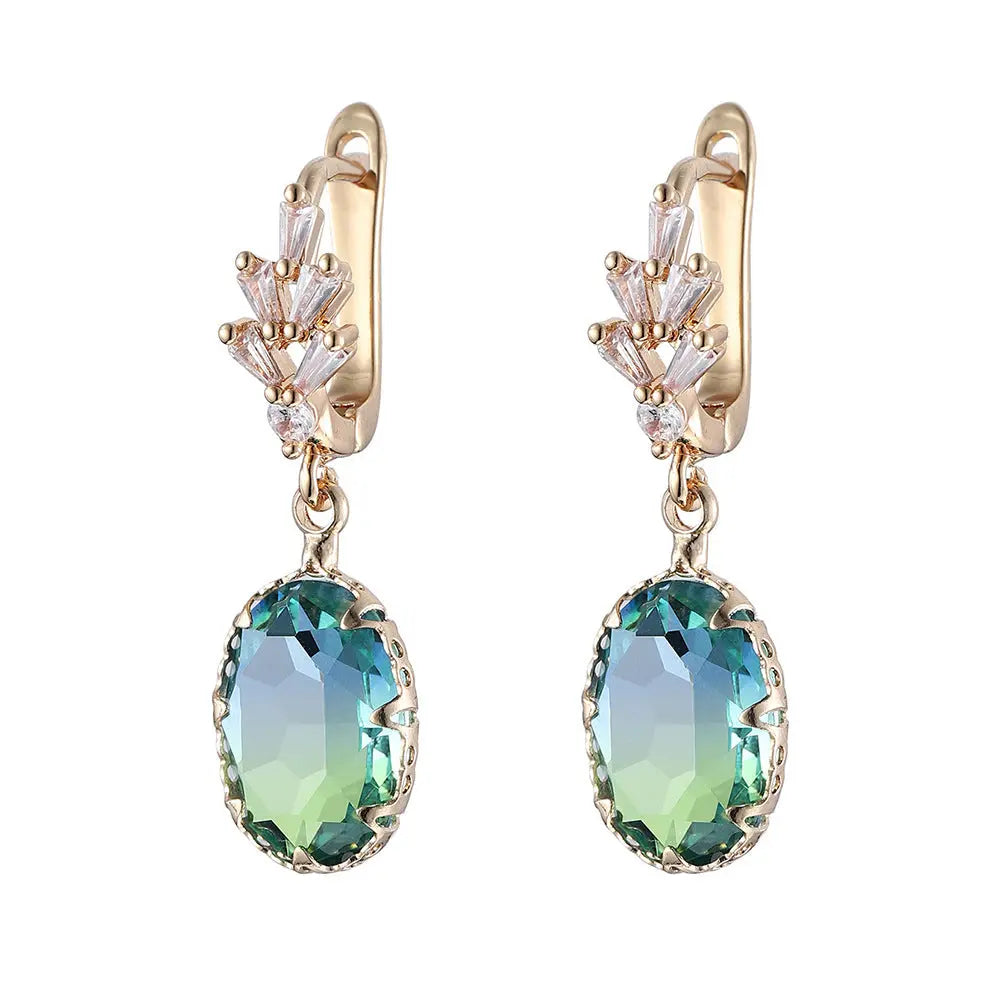Lovcia Shining Crystal Zircon Bright Oval Gem Fashion Earrings for Women-Earrings-Tourmaline Copper-Tourmaline Copper