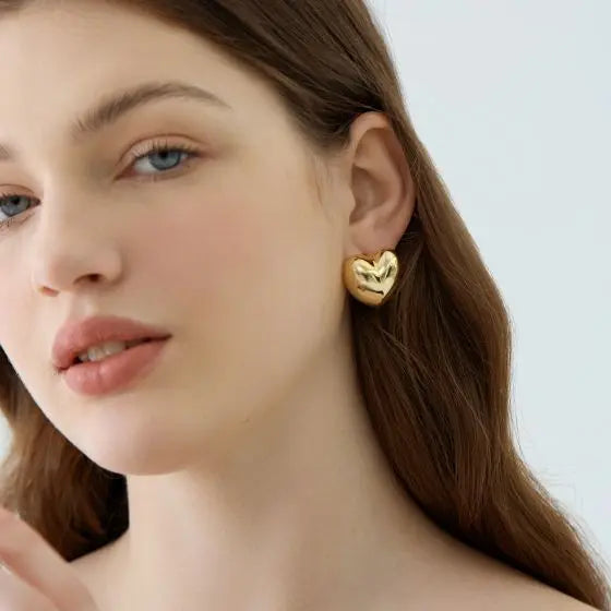 Lovcia Shining Love Heart 925 Sterling Silver Hoop Earrings for Women-Earrings-Yellow Gold-Yellow Gold