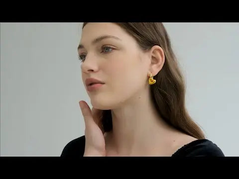 Lovcia Shining Love Heart 925 Sterling Silver Hoop Earrings for Women-Earrings-Yellow Gold-Yellow Gold