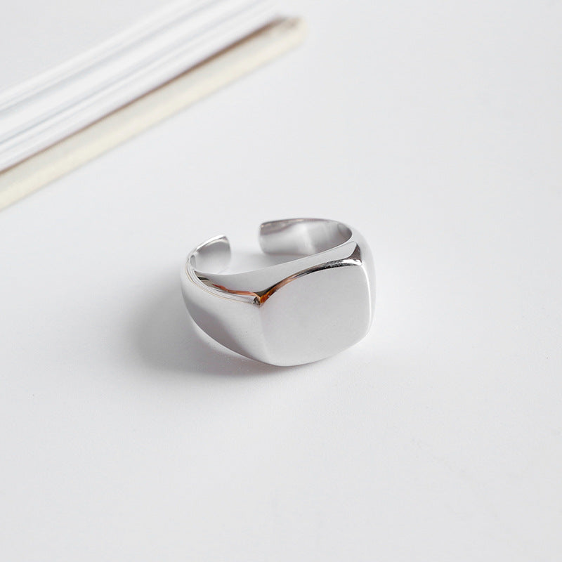 Lovcia Signet Geometric Square 925 Silver Adjustable Ring-Rings-