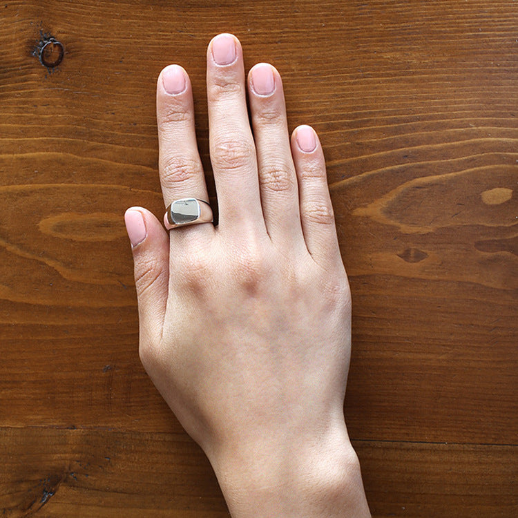 Lovcia Signet Geometric Square 925 Silver Adjustable Ring-Rings-