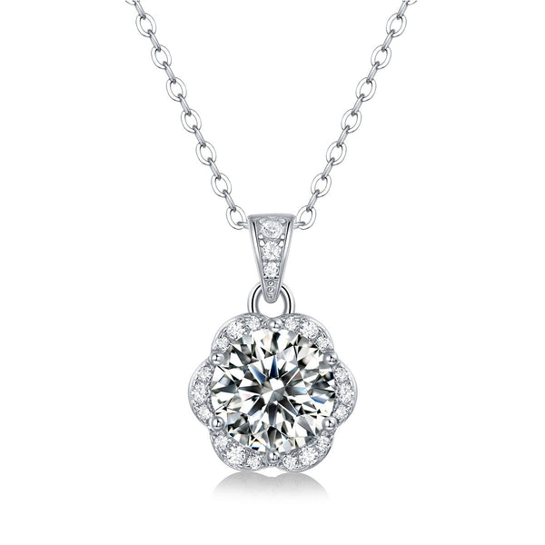 Lovcia Silver 2ct Moissanite CZ Flower Pendant Necklace-Necklaces-2 ct ( Certificate Included )-2 ct ( Certificate Included )