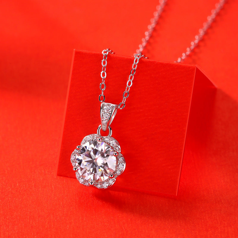 Lovcia Silver 2ct Moissanite CZ Flower Pendant Necklace-Necklaces-2 ct ( Certificate Included )-2 ct ( Certificate Included )
