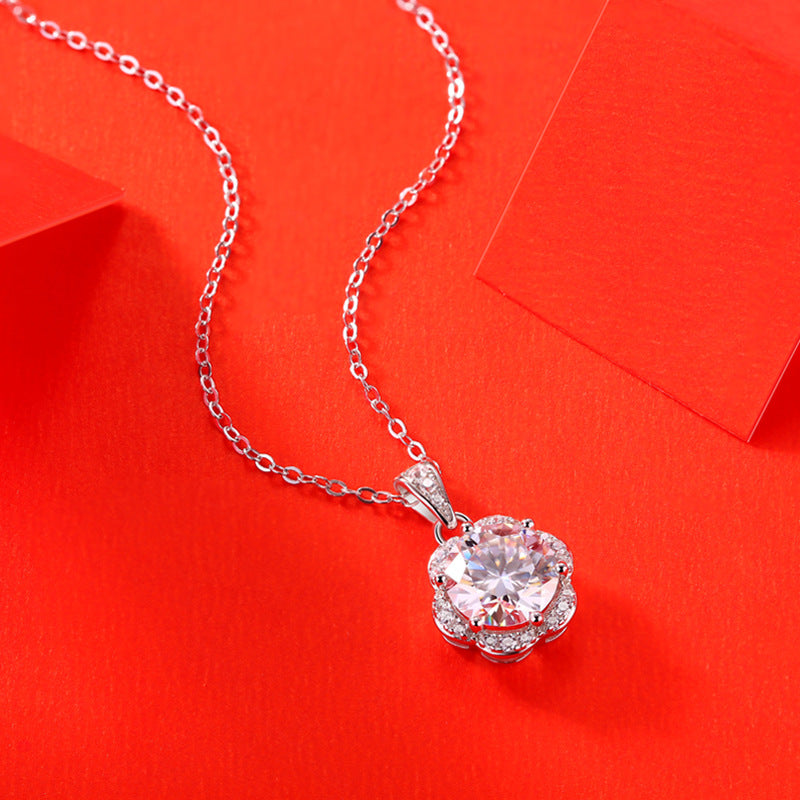 Lovcia Silver 2ct Moissanite CZ Flower Pendant Necklace-Necklaces-2 ct ( Certificate Included )-2 ct ( Certificate Included )