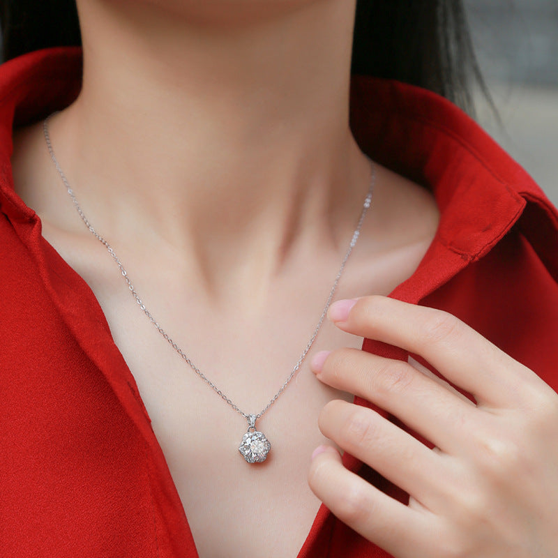 Lovcia Silver 2ct Moissanite CZ Flower Pendant Necklace-Necklaces-2 ct ( Certificate Included )-2 ct ( Certificate Included )