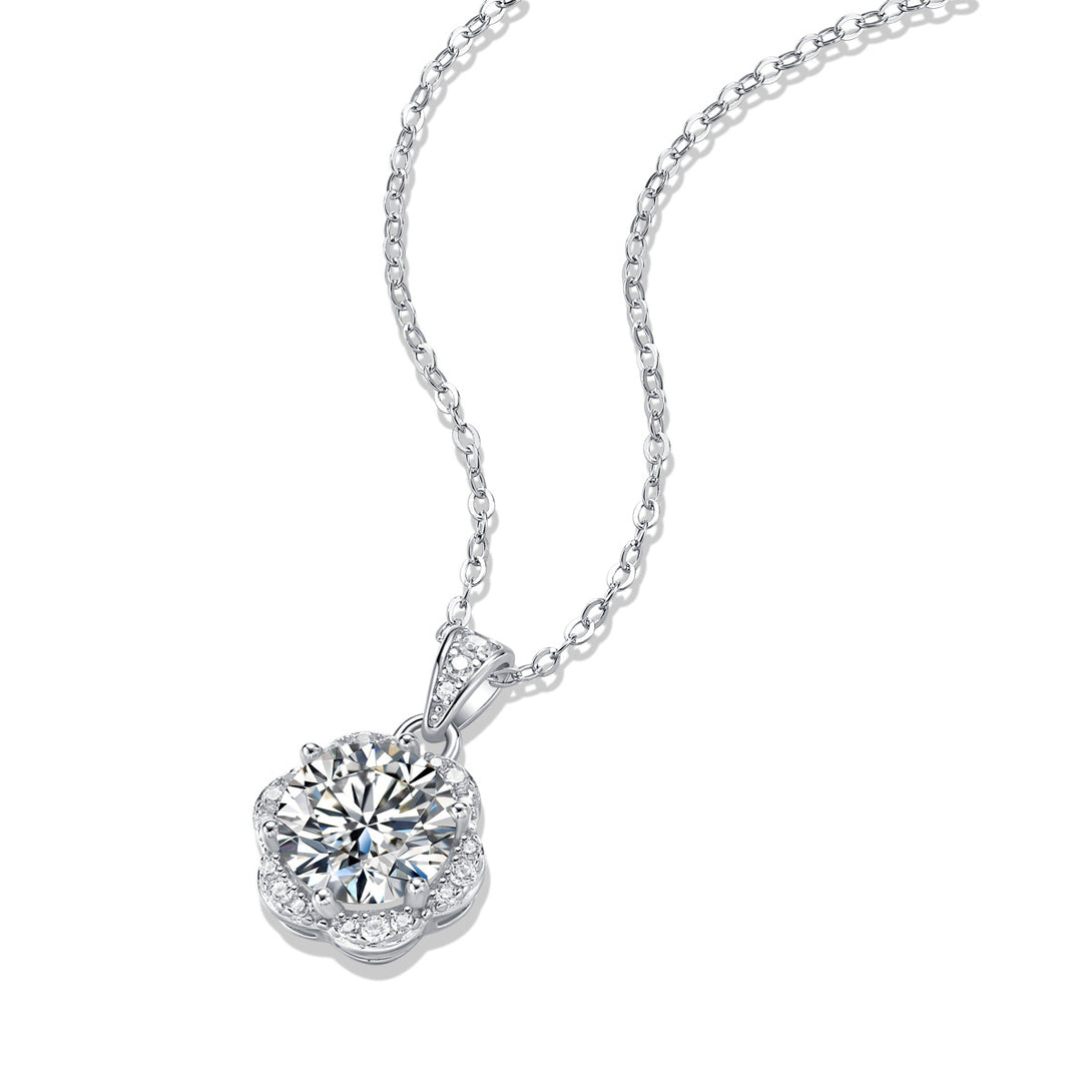 Lovcia Silver 2ct Moissanite CZ Flower Pendant Necklace-Necklaces-2 ct ( Certificate Included )-2 ct ( Certificate Included )