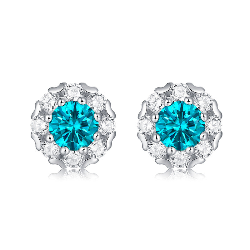 Lovcia Silver 8mm Moissanite CZ Heart Border Stud Earrings-Earrings-0.5 ct ( Certificate Included )-0.5 ct ( Certificate Included )