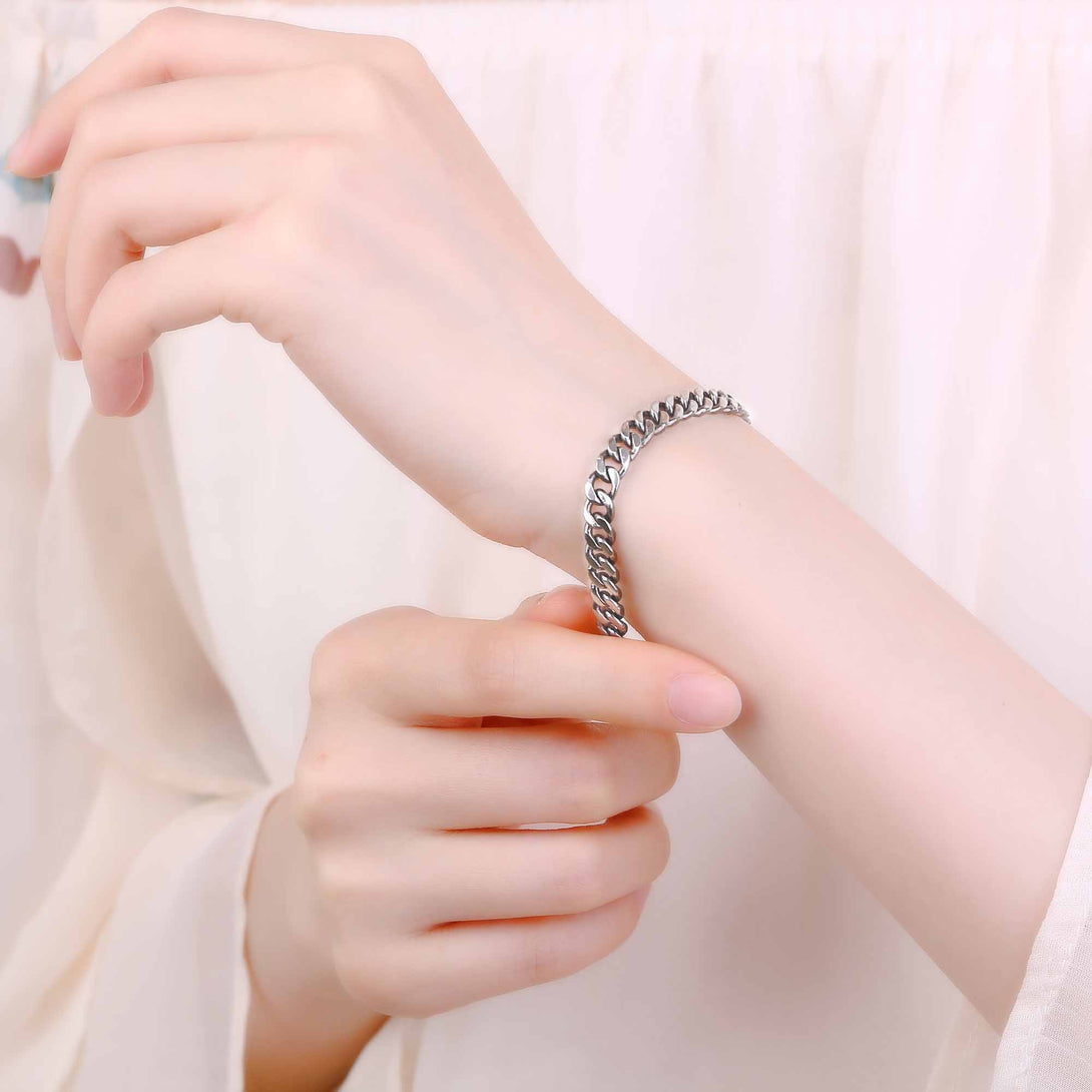 Lovcia Silver 925 Sterling Beveled Cuban Link Bracelet-Bracelets-Bracelet Surface Width: 10Mm ( 19Cm + 2.5Cm )-Bracelet Surface Width: 10Mm ( 19Cm + 2.5Cm )