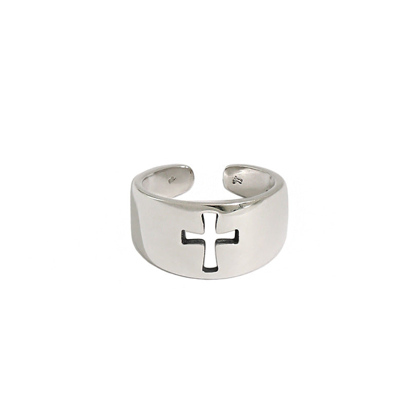 Lovcia Silver 925 Sterling Cross Adjustable Open Ring-Rings-Vintage-Vintage