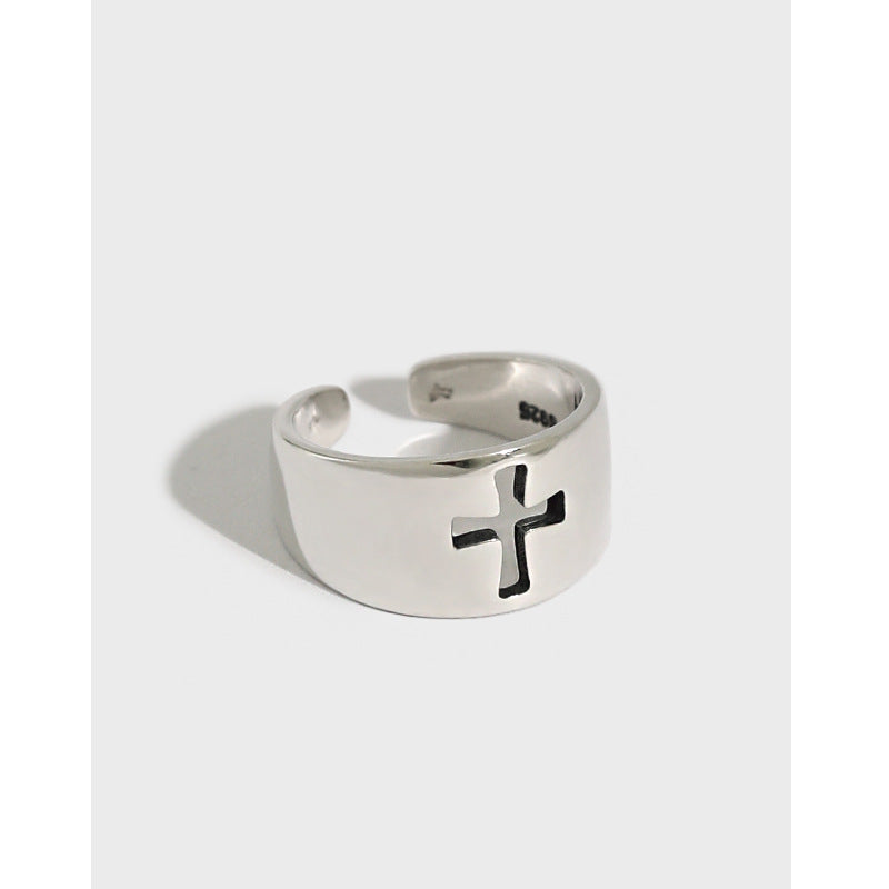 Lovcia Silver 925 Sterling Cross Adjustable Open Ring-Rings-Vintage-Vintage