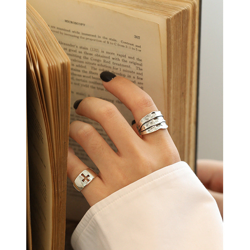 Lovcia Silver 925 Sterling Cross Adjustable Open Ring-Rings-Vintage-Vintage