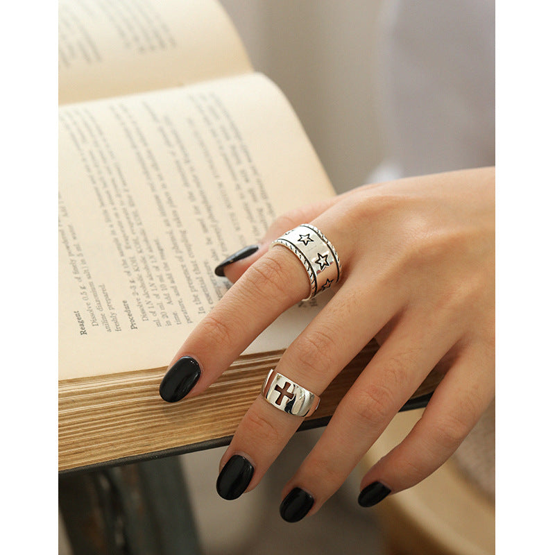 Lovcia Silver 925 Sterling Cross Adjustable Open Ring-Rings-Vintage-Vintage