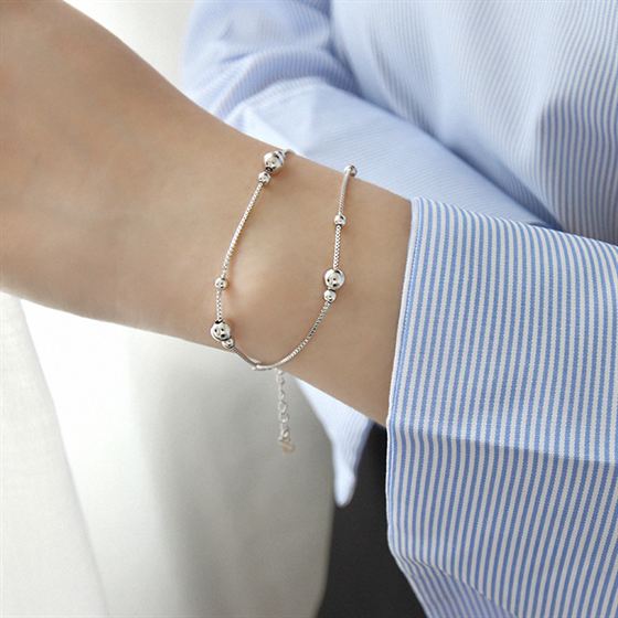 Lovcia Silver Bead Bracelet 180mm 925 Sterling Double Layer-Bracelets-