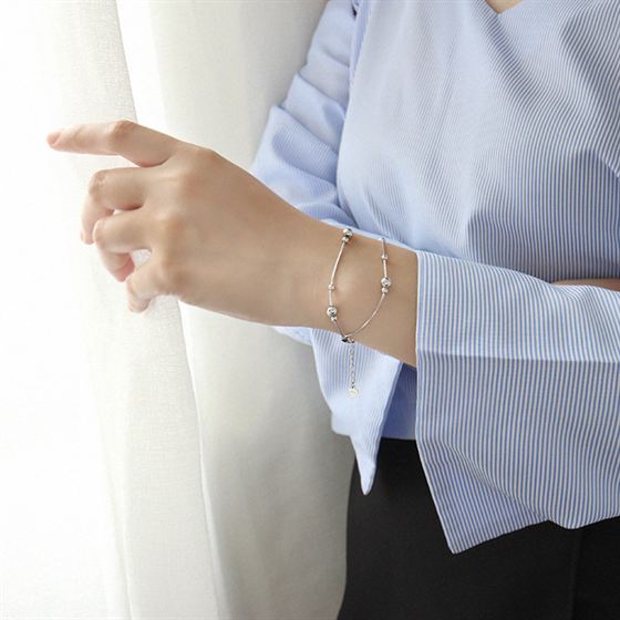 Lovcia Silver Bead Bracelet 180mm 925 Sterling Double Layer-Bracelets-