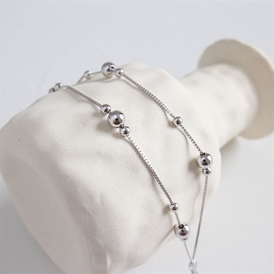 Lovcia Silver Bead Bracelet 180mm 925 Sterling Double Layer-Bracelets-