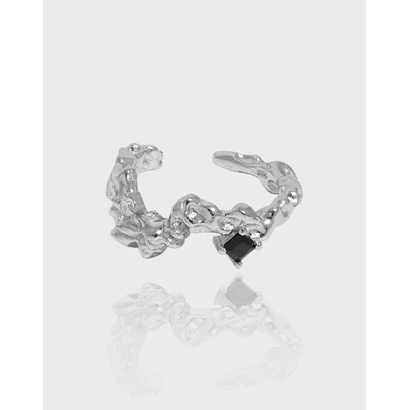 Lovcia Silver CZ Adjustable Ring 925 Sterling Open Size-Rings-Black CZ-Black CZ