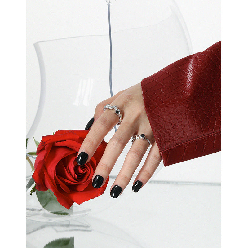 Lovcia Silver CZ Adjustable Ring 925 Sterling Open Size-Rings-Black CZ-Black CZ