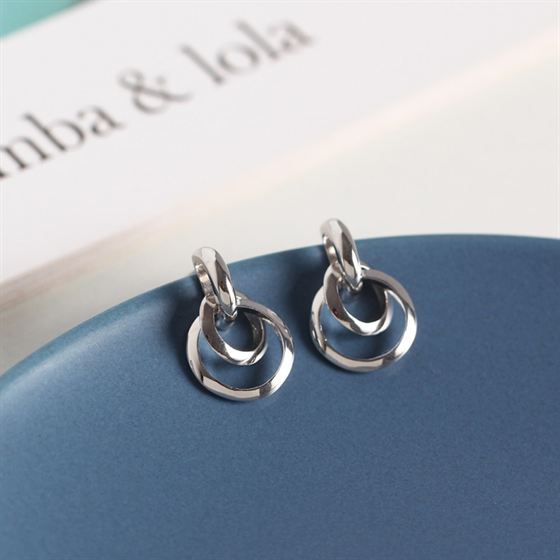 Lovcia Silver Double Circles 925 Sterling Silver Earrings-Earrings-