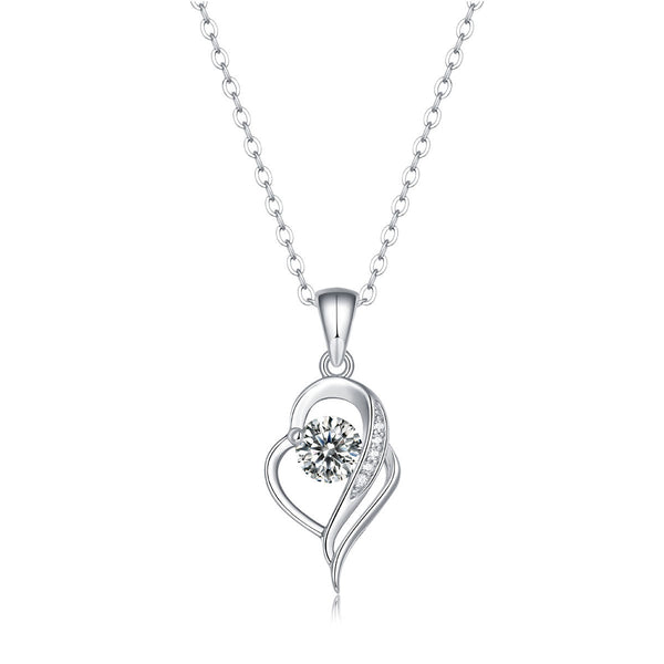 Lovcia Silver Moissanite Heart Necklace 925 Sterling Silver-Necklaces-0.5CT Moissanite CZ (Certificate Included)-0.5CT Moissanite CZ (Certificate Included)